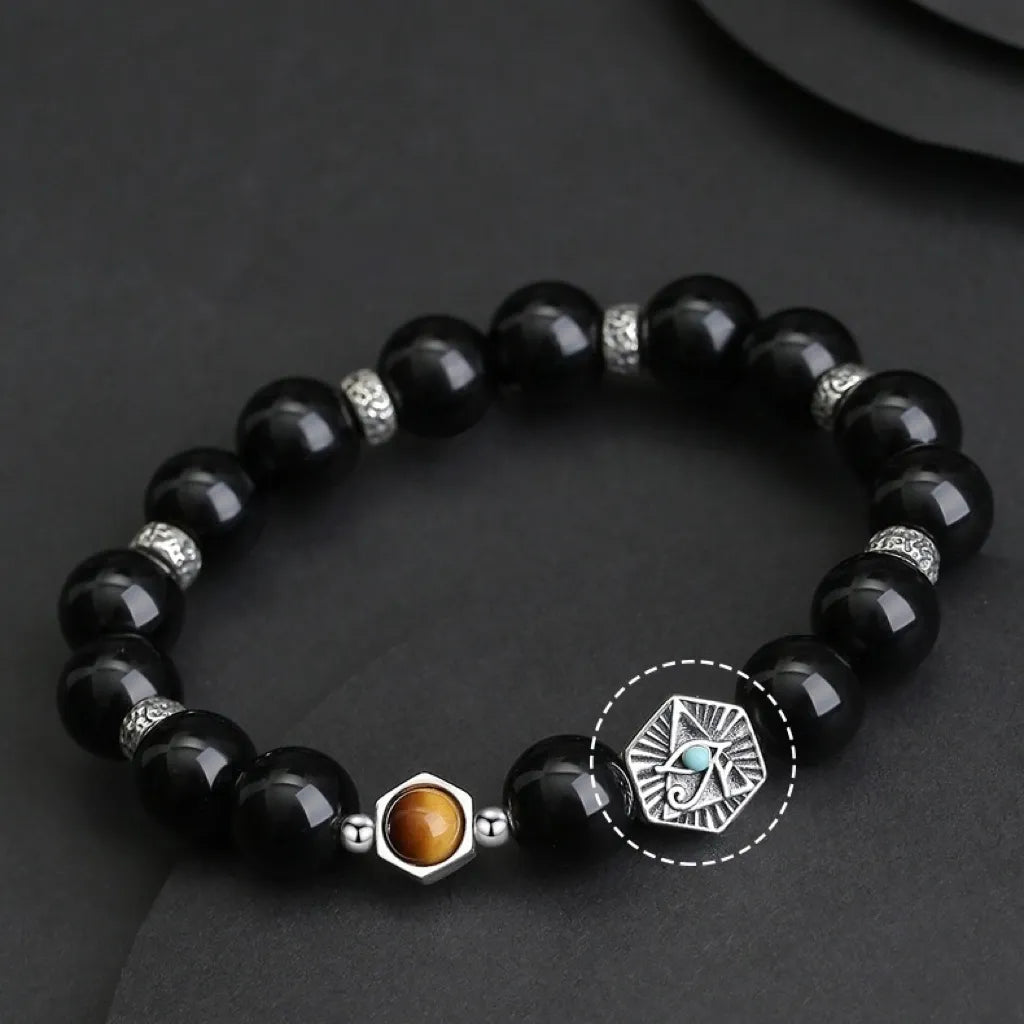 Bracelet Obsidienne "Force et Sérénité" Argent