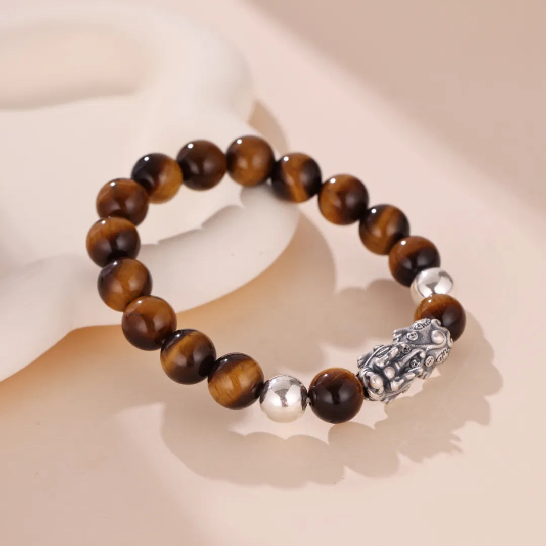 Bracelet Œil de Tigre Pi Xiu "Mystérieux" Argent