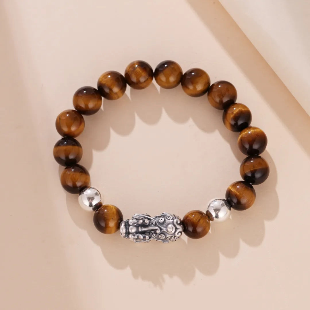 Bracelet Œil de Tigre Pi Xiu "Mystérieux" Argent