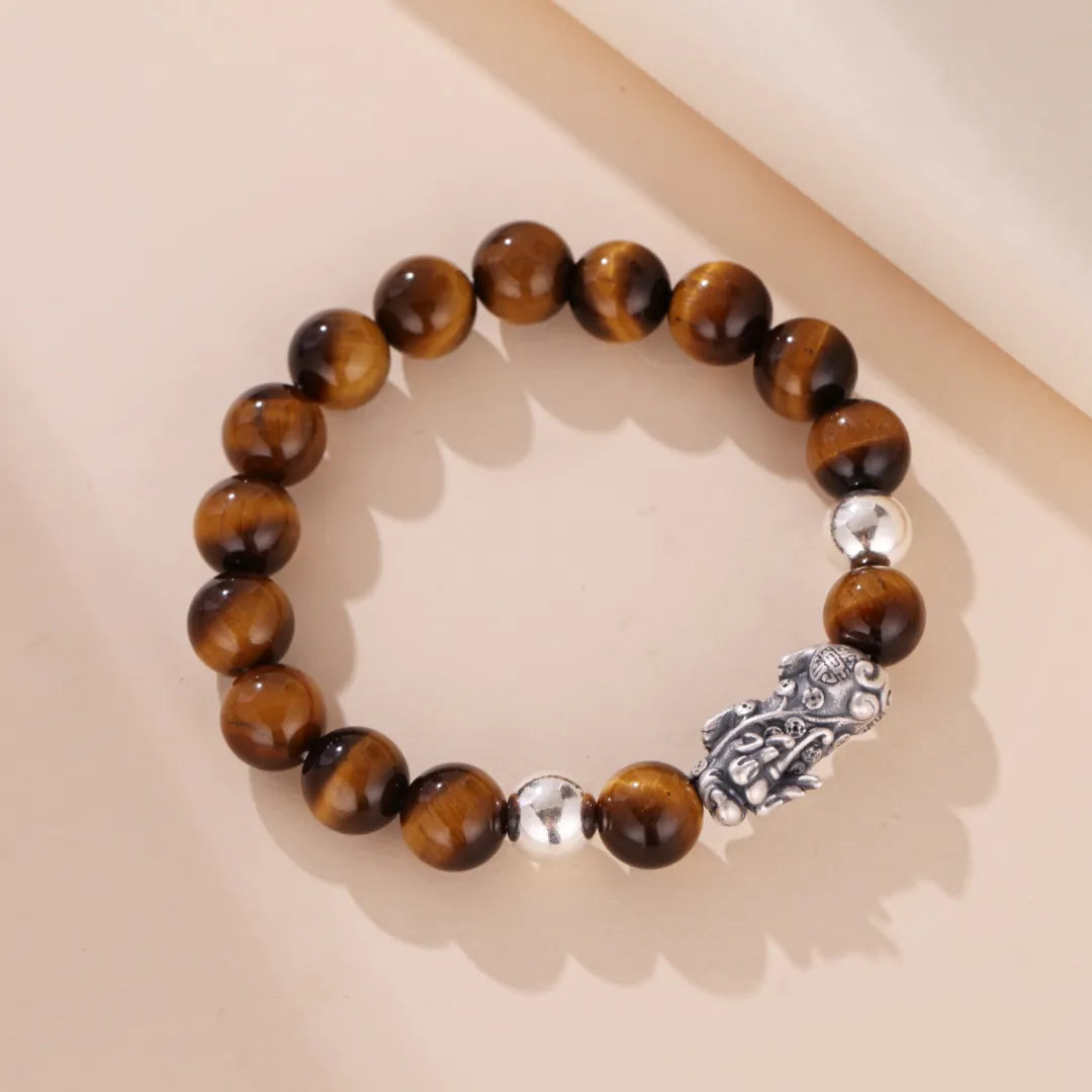 Bracelet Œil de Tigre Pi Xiu "Mystérieux" Argent