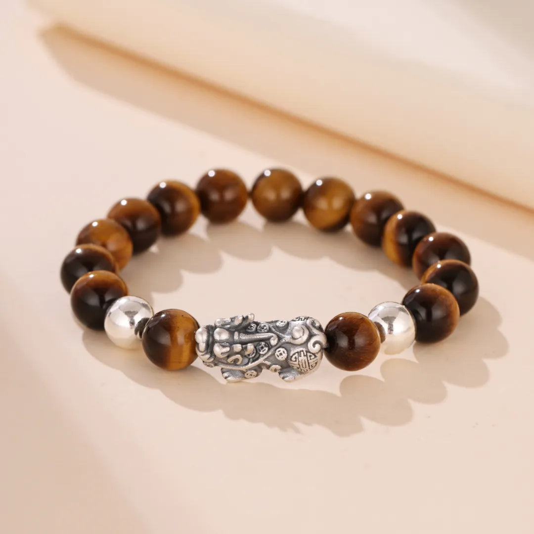 Bracelet Œil de Tigre Pi Xiu "Mystérieux" Argent