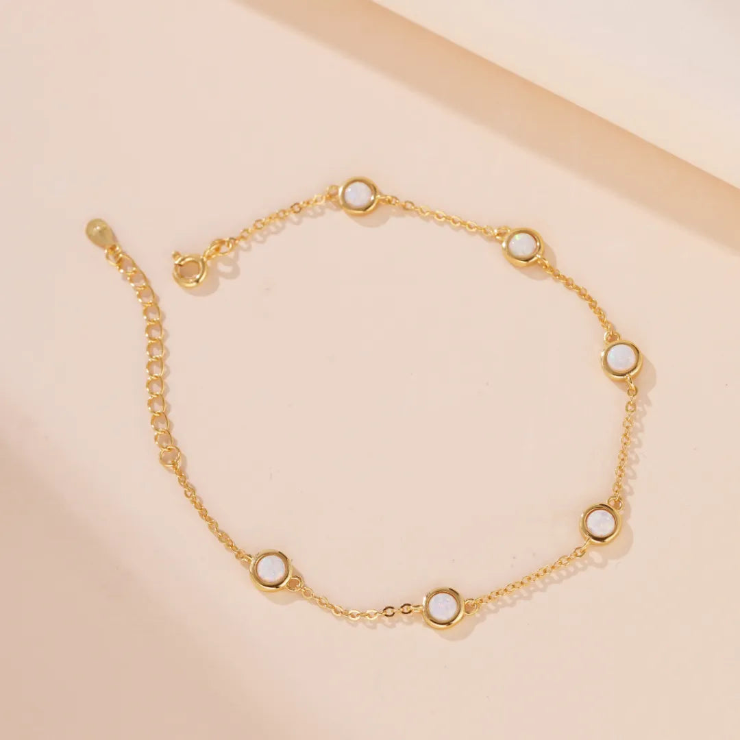 Pulsera Ópalo Blanco "Nieve Pura" Plata Dorada Oro