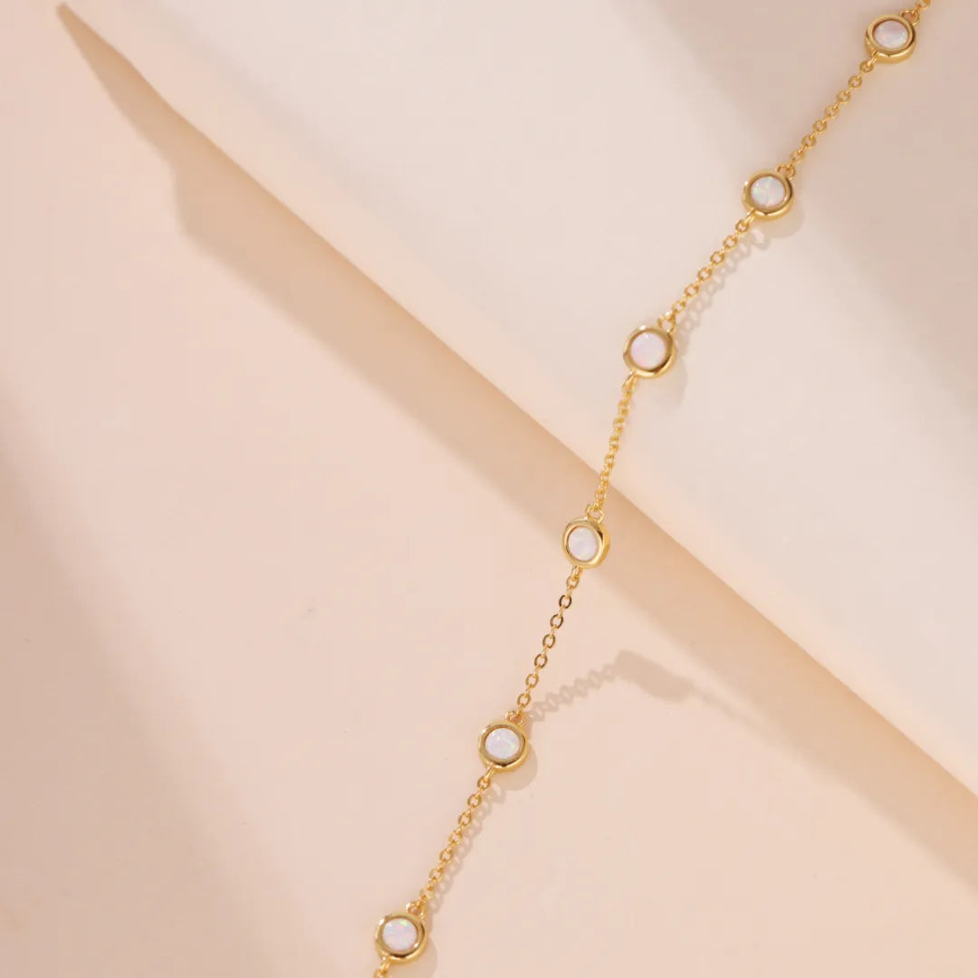 Pulsera Ópalo Blanco "Nieve Pura" Plata Dorada Oro