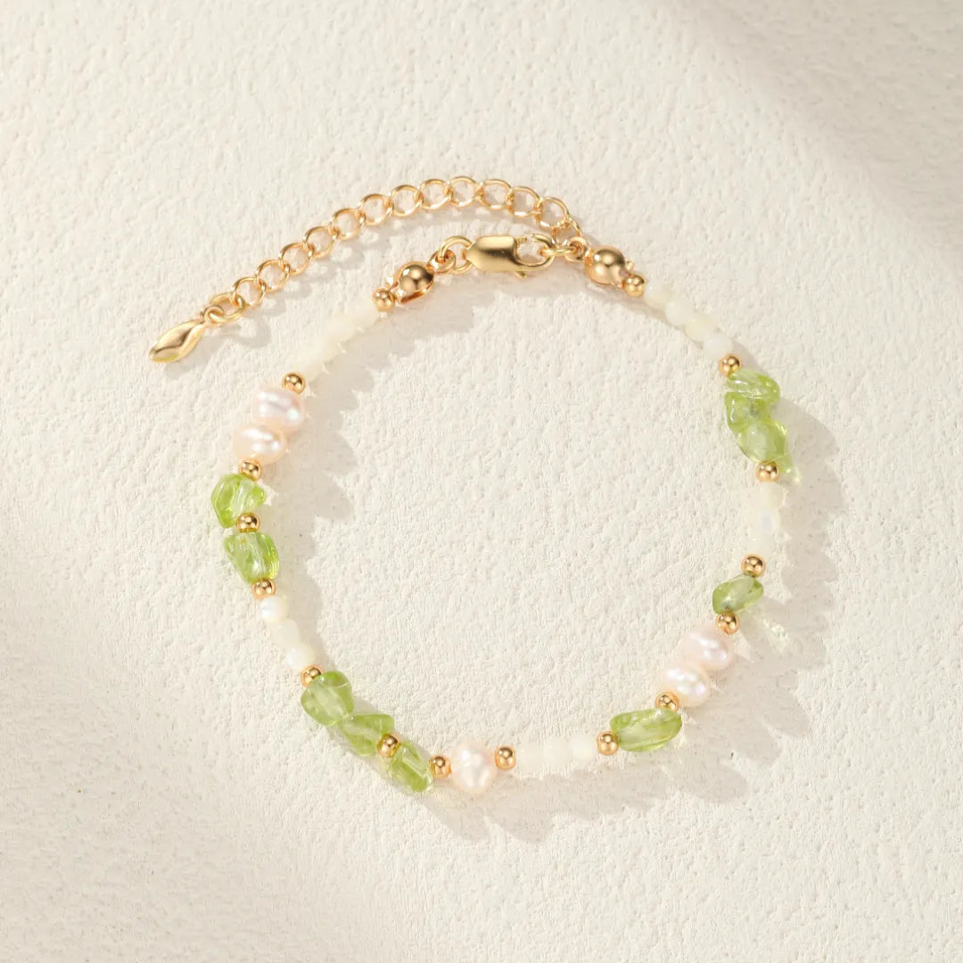 Bracelet Péridot, Perle et Nacre "Élégance Solaire" Argent Doré Or