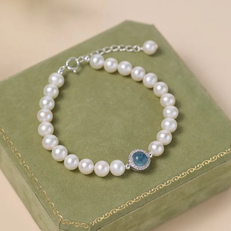 Bracelet Perle Aigue Marine "Élégance Océanique" Argent