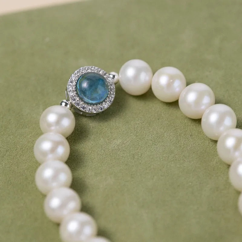 Bracelet Perle Aigue Marine "Élégance Océanique" Argent