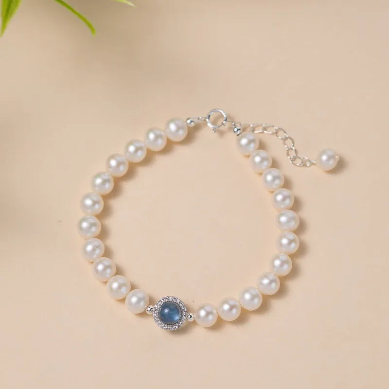 Bracelet Perle Aigue Marine "Élégance Océanique" Argent