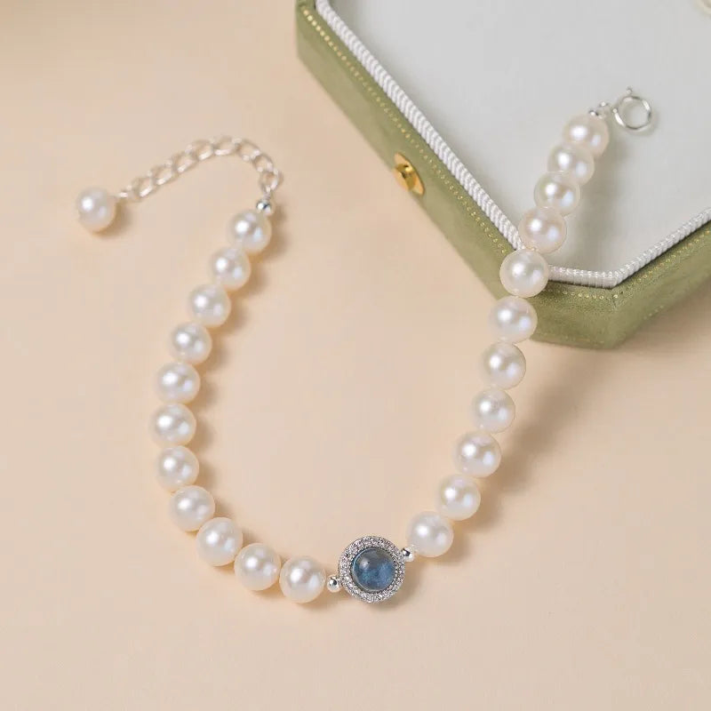 Bracelet Perle Aigue Marine "Élégance Océanique" Argent