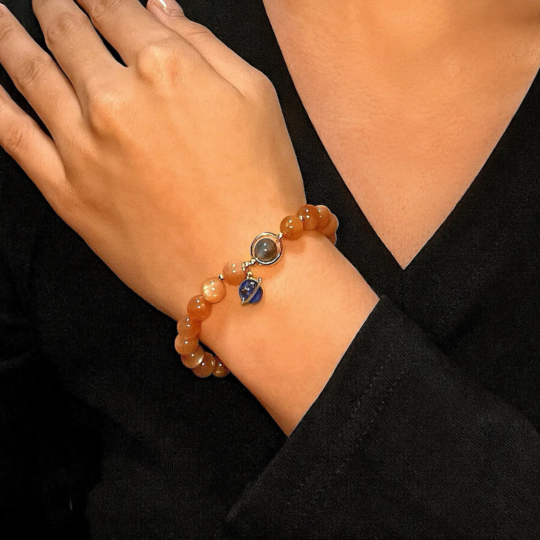 Sunstone and Moonstone Bracelet "Blue Planet"