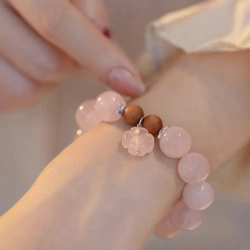 Bracelet Quartz Rose "Fleur Douce" Argent