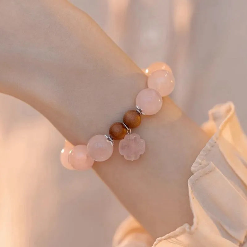 Bracelet Quartz Rose "Fleur Douce" Argent