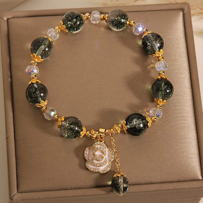Bracelet Quartz Vert et Clair "Jardin Doré"
