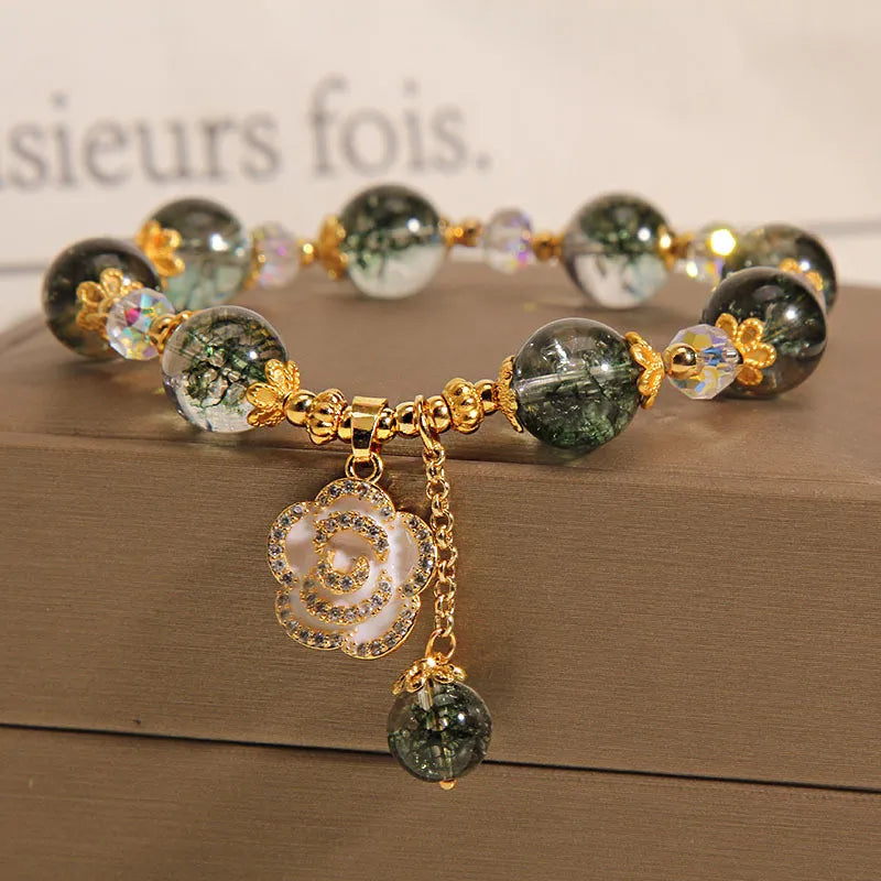 Bracelet Quartz Vert et Clair "Jardin Doré"