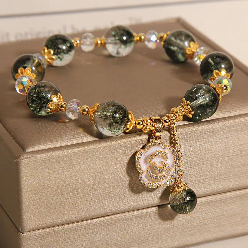 Bracelet Quartz Vert et Clair "Jardin Doré"