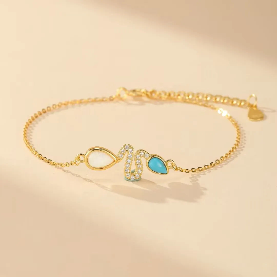 Pulsera Serpiente Turquesa y Ópalo "Encanto Serpiente" Plata