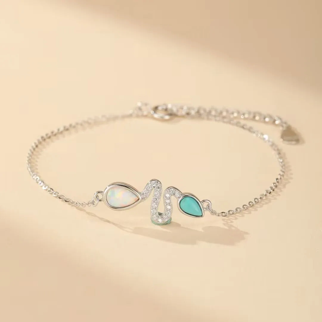 Pulsera Serpiente Turquesa y Ópalo "Encanto Serpiente" Plata