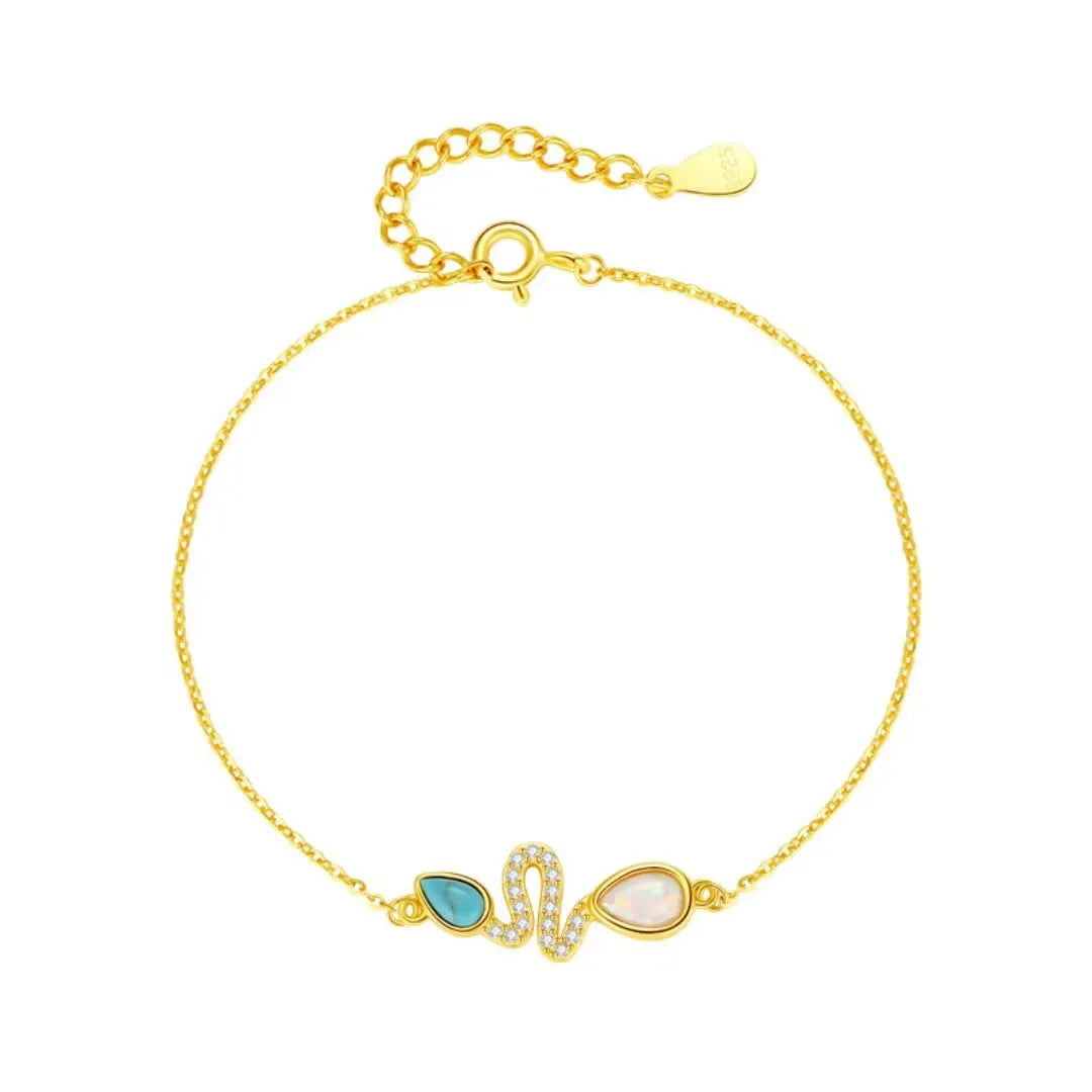 Pulsera Serpiente Turquesa y Ópalo "Encanto Serpiente" Plata