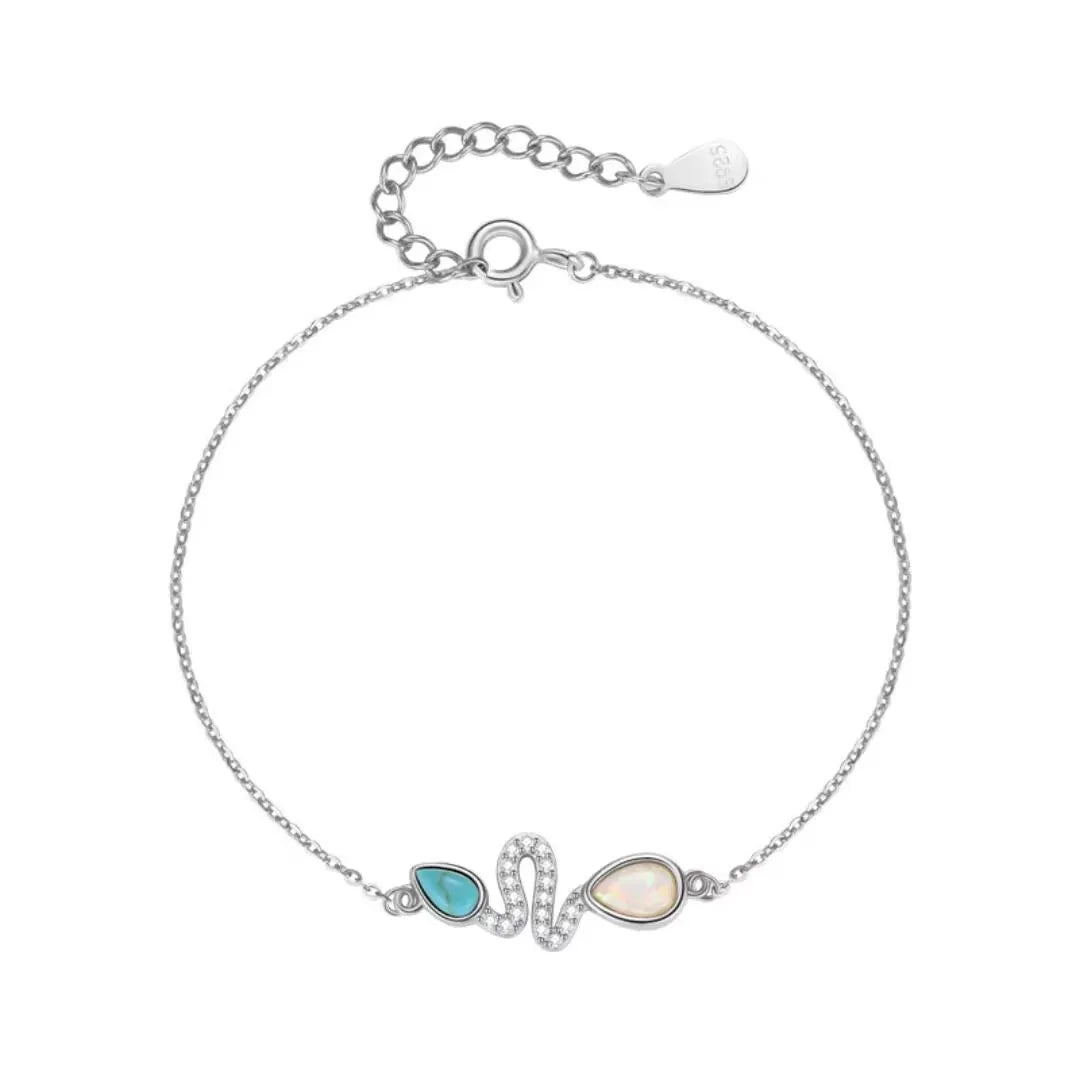 Pulsera Serpiente Turquesa y Ópalo "Encanto Serpiente" Plata