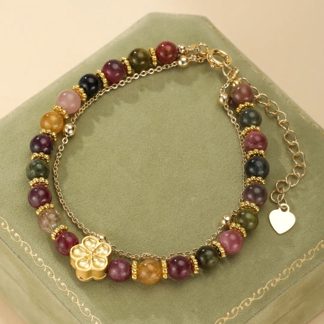 Bracelet Tourmaline "Fleur de Sakura" Doré Or