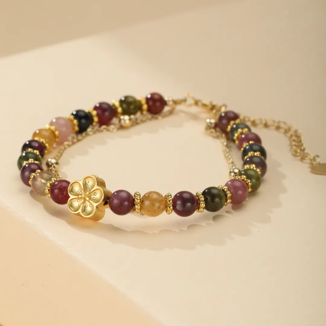 Bracelet Tourmaline "Fleur de Sakura" Doré Or