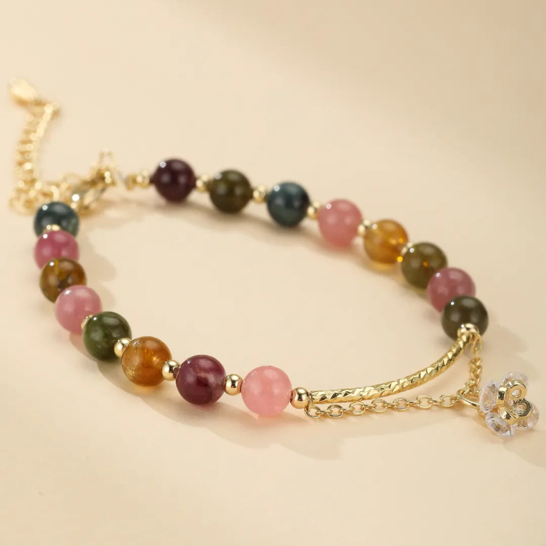 Bracelet Tourmaline "Rose d'Éternité" Doré Or
