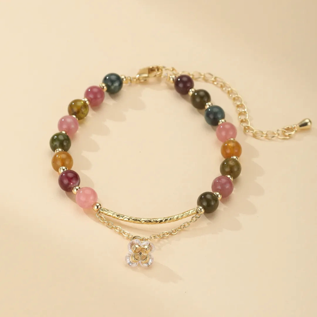 Bracelet Tourmaline "Rose d'Éternité" Doré Or