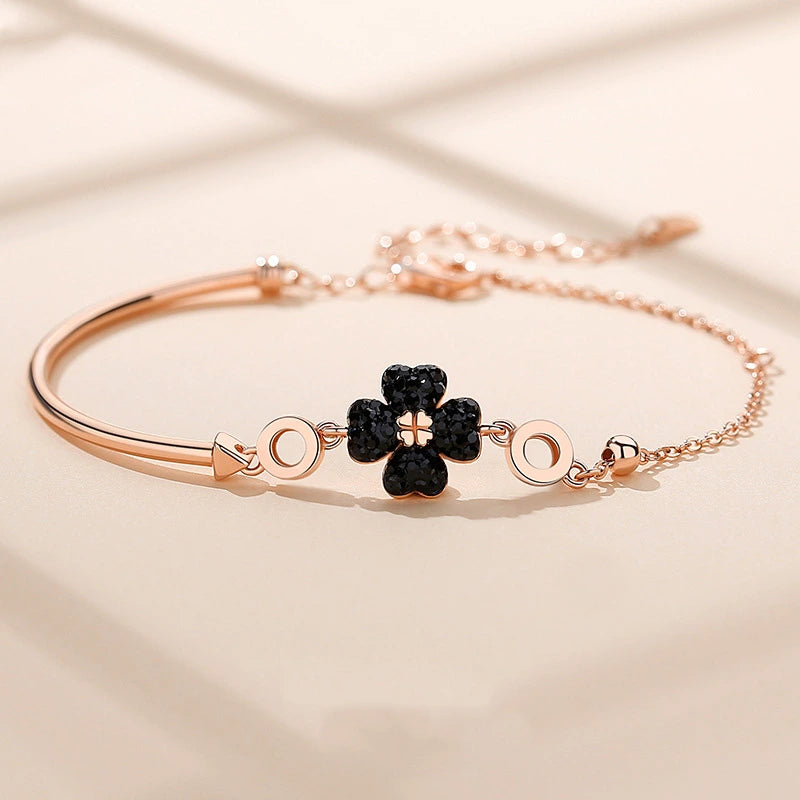 Bracelet Trèfle "Fleur Obscure" Argent Or rose
