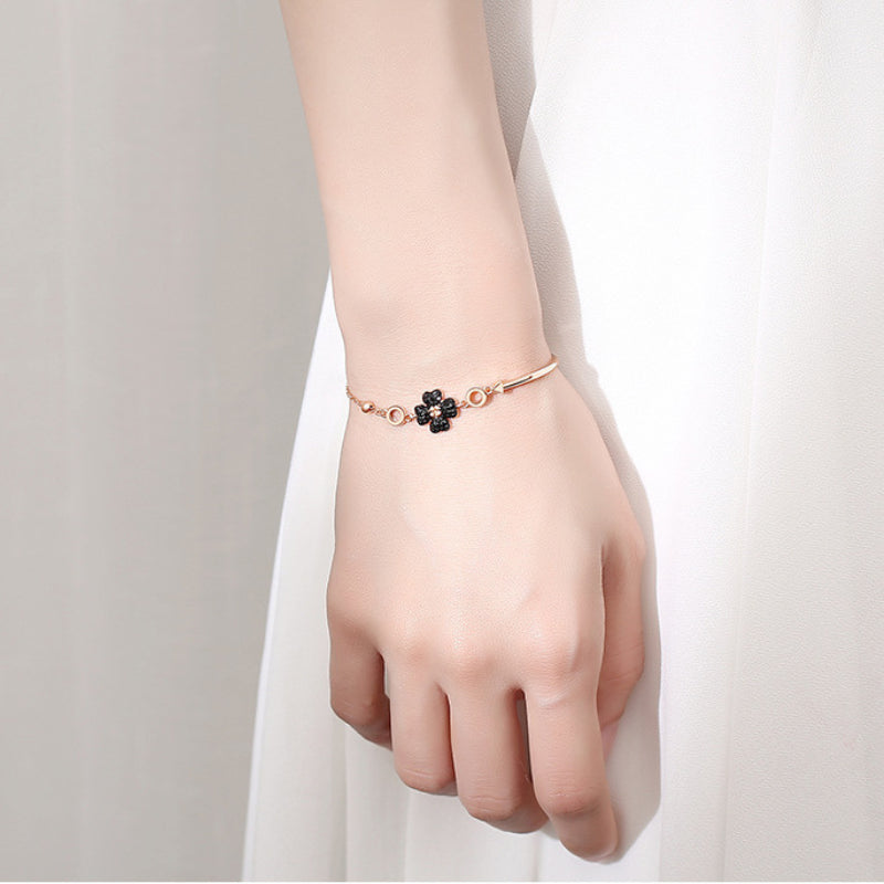 Bracelet Trèfle "Fleur Obscure" Argent Or rose