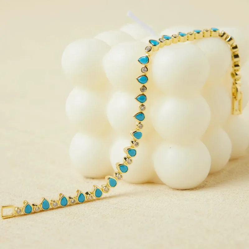 Bracelet Turquoise "Gouttes d'Océan" Argent Doré Or