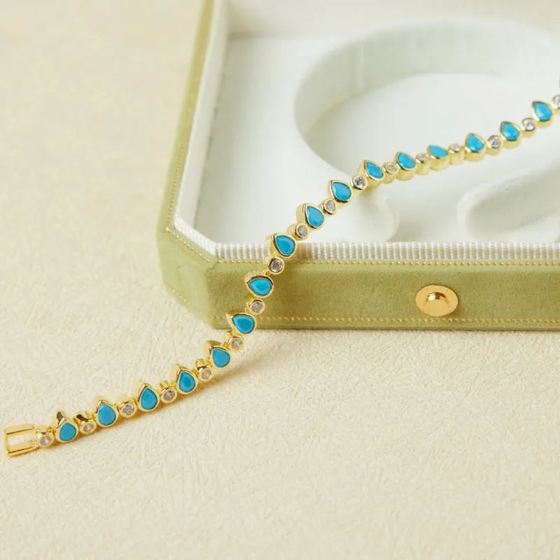 Bracelet Turquoise "Gouttes d'Océan" Argent Doré Or