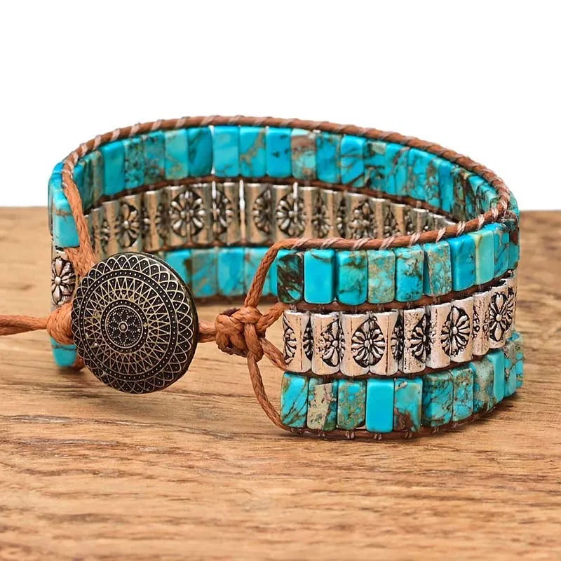 Bracelet Wrap Turquoise "Apaisement Naturel" Argent