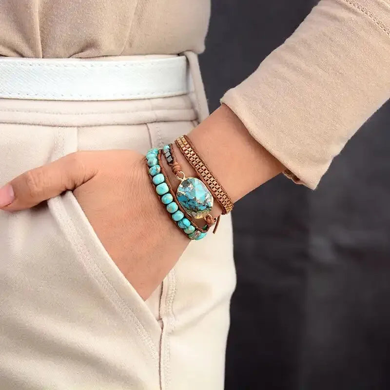 Bracelet Wrap Turquoise "Harmonie Calmante" Argent Doré Or
