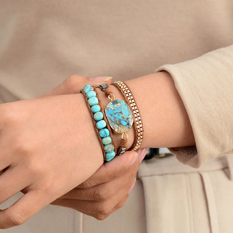 Bracelet Wrap Turquoise "Harmonie Calmante" Argent Doré Or