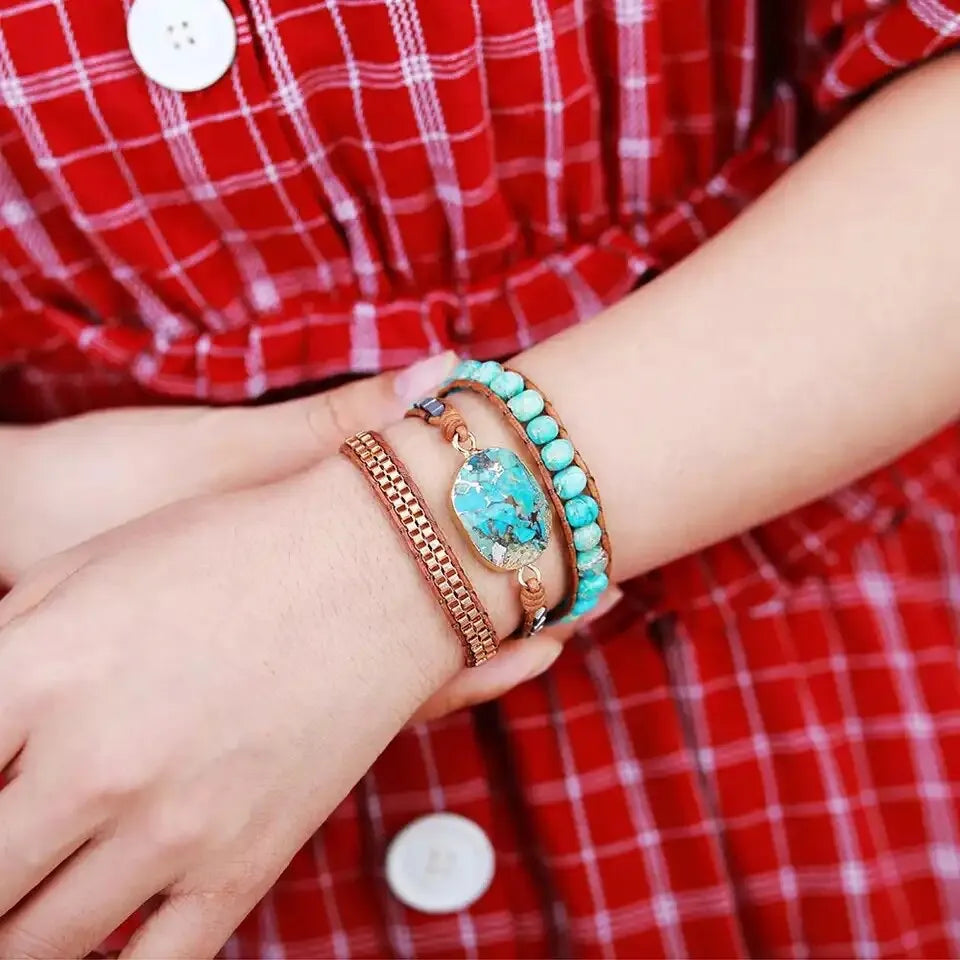 Bracelet Wrap Turquoise "Harmonie Calmante" Argent Doré Or