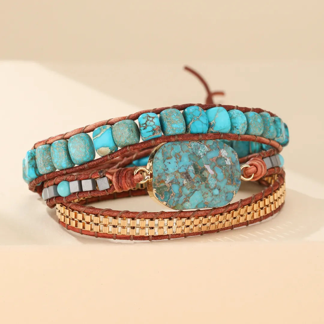 Bracelet Wrap Turquoise "Harmonie Calmante" Argent Doré Or