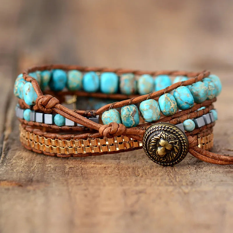 Bracelet Wrap Turquoise "Harmonie Calmante" Argent Doré Or