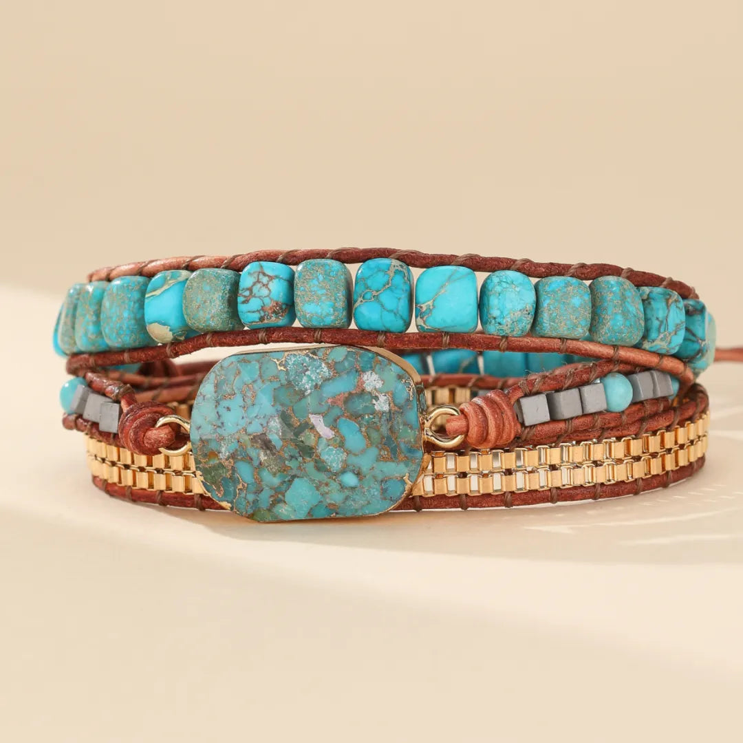 Bracelet Wrap Turquoise "Harmonie Calmante" Argent Doré Or