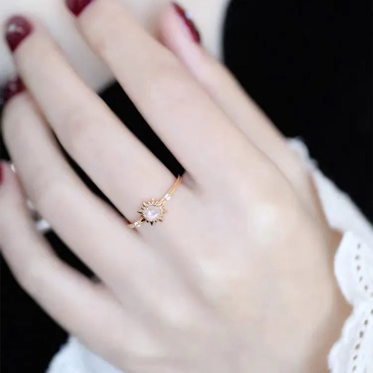 Bague Quartz Clair – Rayonnement Divin, Argent Plaqué Or