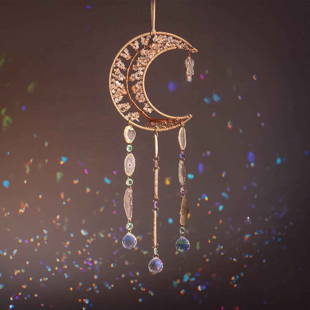 Lunya - Sonnenfänger aus Citrin und Achat mit Steinlebensbaum und Mond