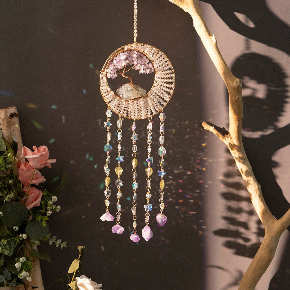 Zénith - Capteur de Soleil Arbre de Vie en Quartz Rose et Cristaux