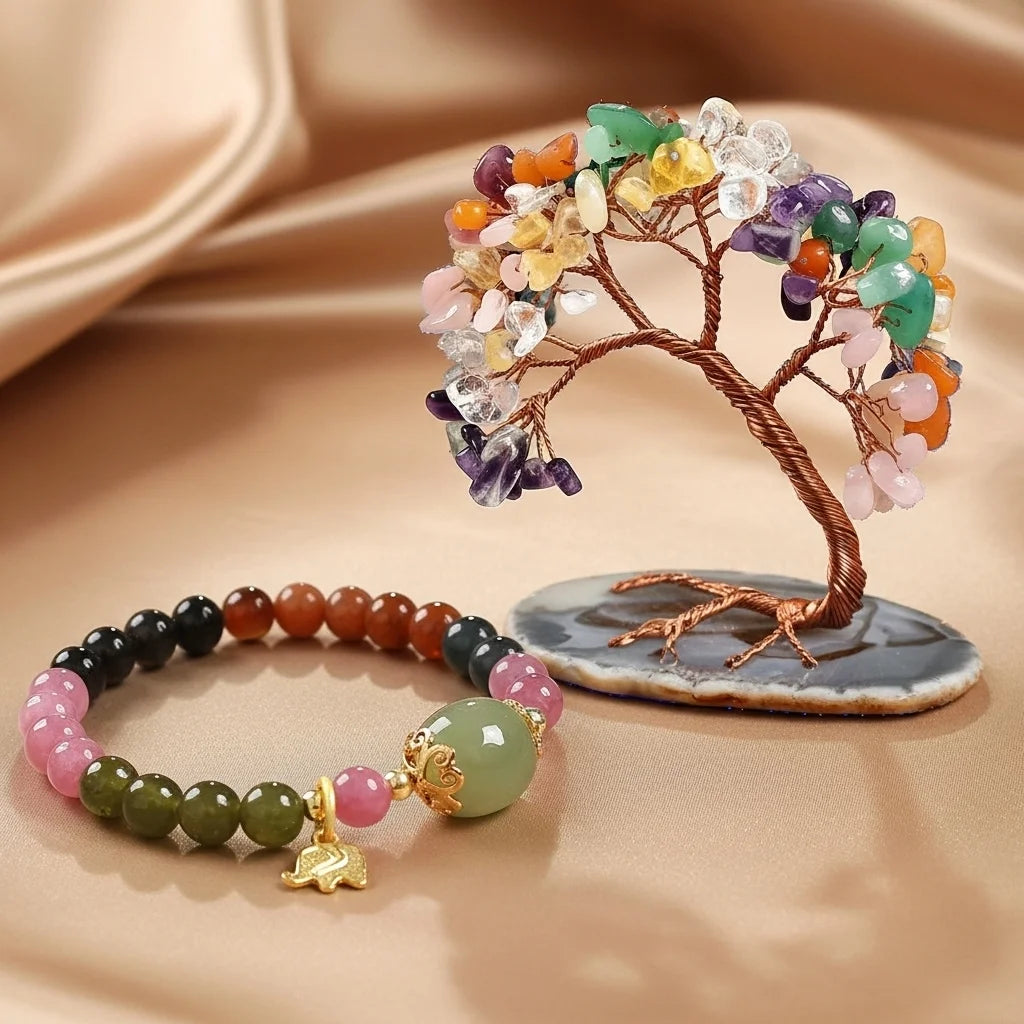 Harmonie - Cofre de Regalo Piedras 7 Chakras, Árbol de la Vida y Pulsera
