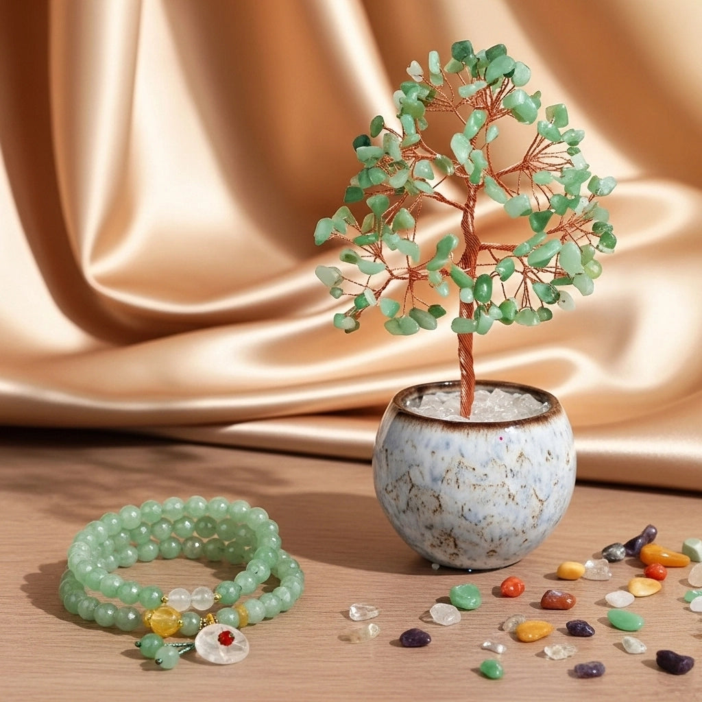 Vertrauen - Geschenkbox aus grüner Aventurin, Lebensbaum und Armband