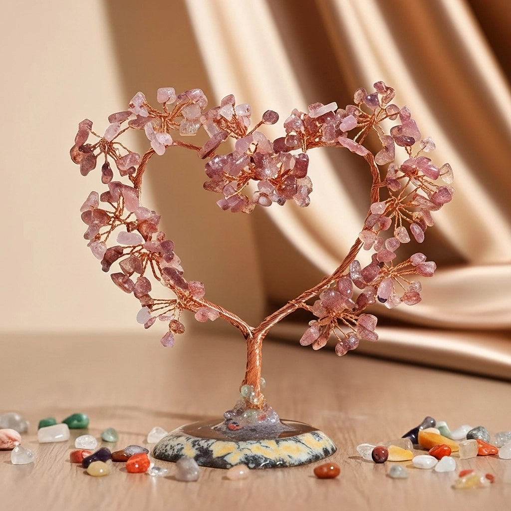 Amore - Scatola Regalo in Quarzo Rosa, Albero della Vita e Bracciale