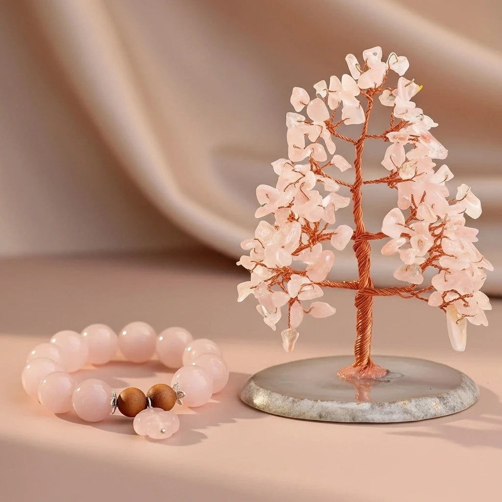 Love - Gift Box in Rose Quartz, Tree of Life and Bracelet