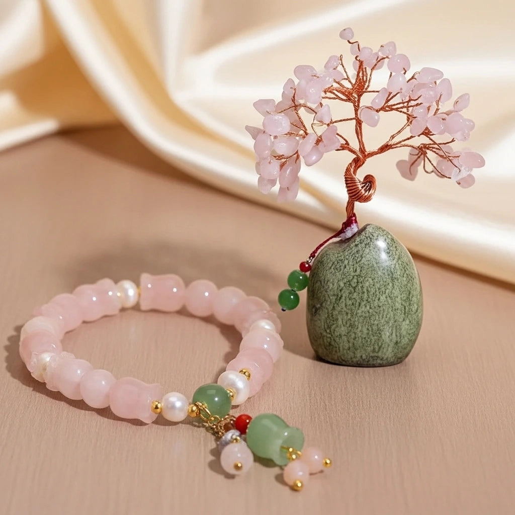 Love - Gift Box in Rose Quartz, Tree of Life and Bracelet