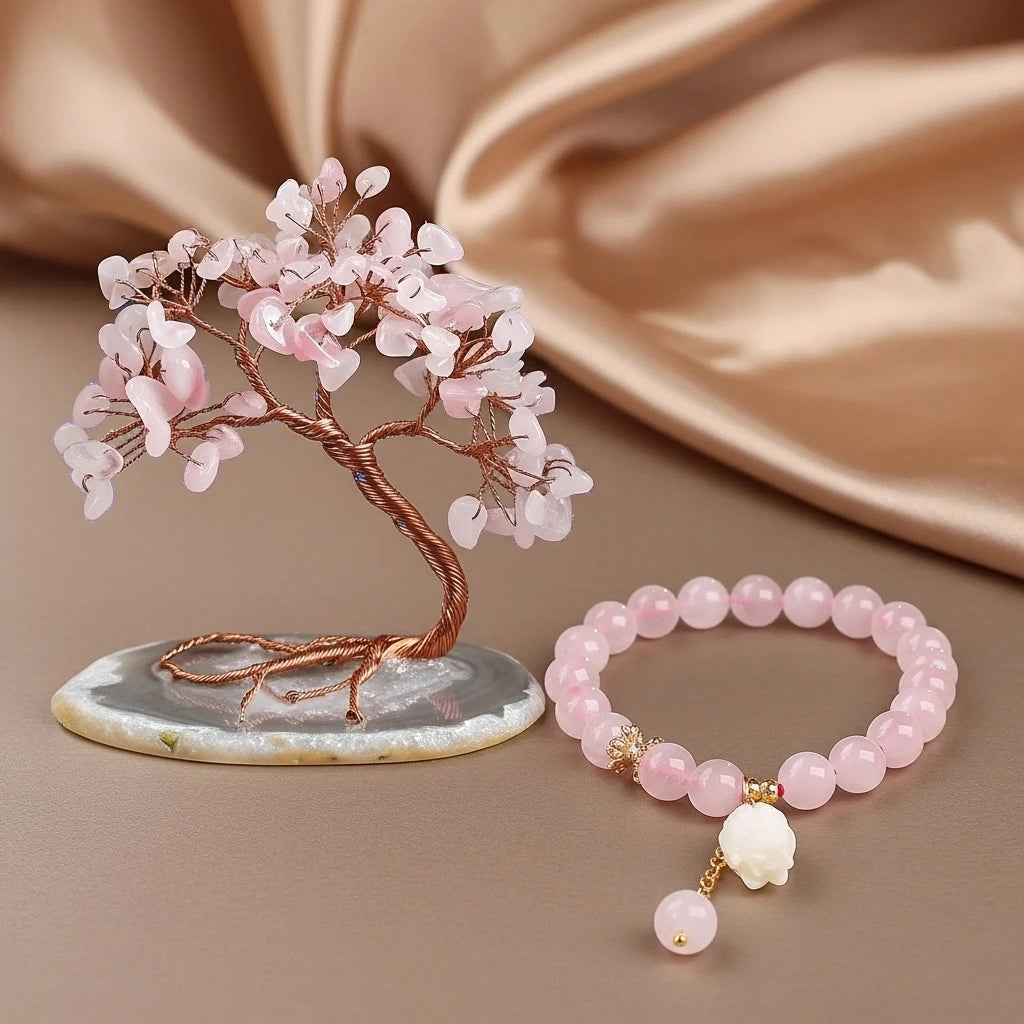 Love - Gift Box in Rose Quartz, Tree of Life and Bracelet