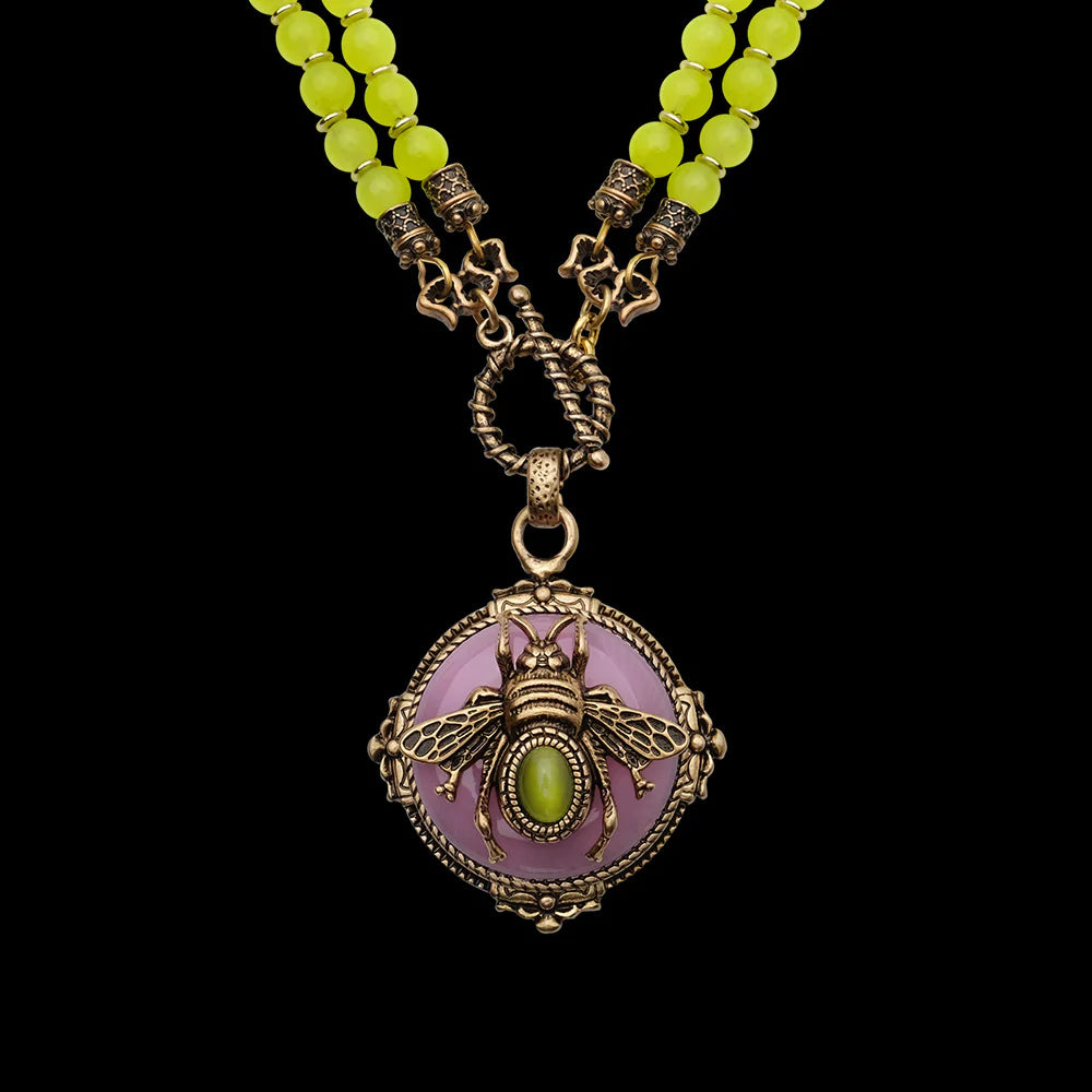 Collier Agate Jaune "Abeille d'Or"