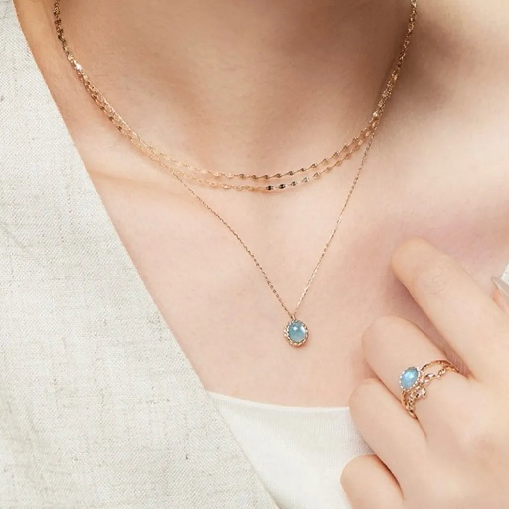 Collier Aigue Marine ou Labradorite "Charme Marin" Argent Doré Or