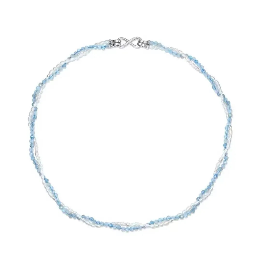 Aquamarine and Pearl Necklace "Polar Sparkle" Silver Plated Platinum