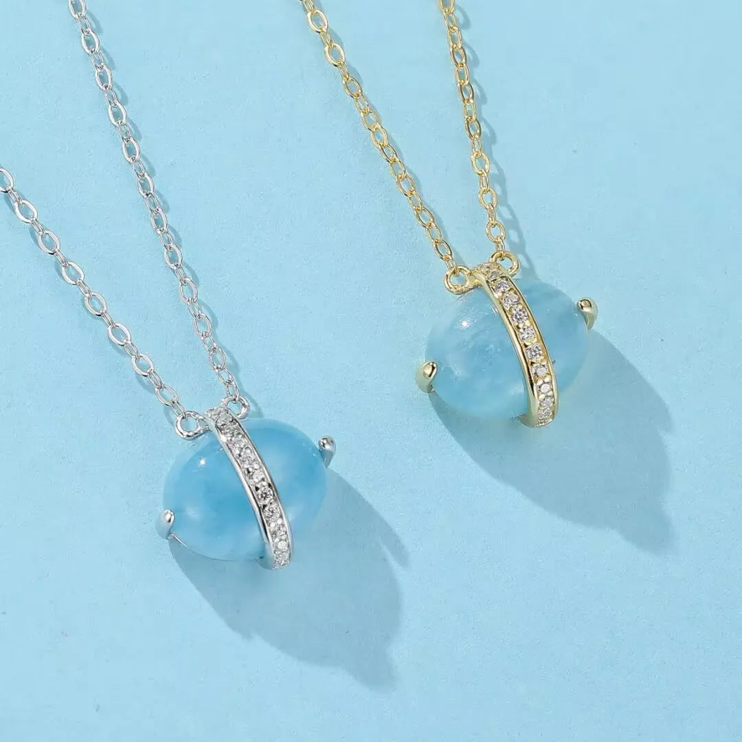 Collana Acquamarina "Galassia Blu" Argento Dorato Oro 14K